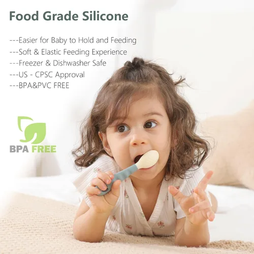Miniatura 3 de Seposeve - Paquete de 4 cucharas de silicona para bebé, cucharas suaves para primera alimentación para bebés, utensilios de alimentación para bebés
