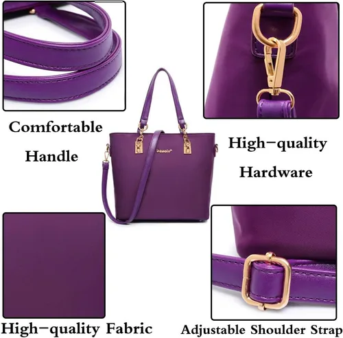 Miniatura 7 de Juego de 6 bolsas con asa superior de nailon para mujer, incluye bolsa grande, bolsa mediana, bolsa de hombro, cartera, bolsa de mano y llavero