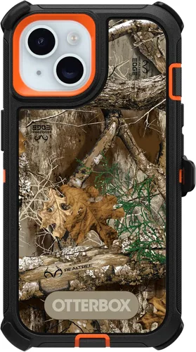 OtterBox Funda para iPhone 15, iPhone 14 y iPhone 13 Defender Series, Realtree Edge (naranja Blaze/Negro/borde RT), resistente y duradera, con