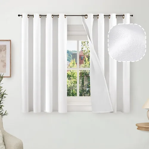 Miniatura 42 de Cortinas Opacas de Lino Azul Bebé para Guardería de 40 Pulgadas de Largo, 2 Paneles, Cortinas Cortas con Aislamiento Térmico Boho de Bloqueo Total