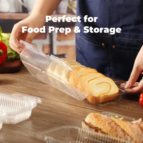 Miniatura 6 de Fit Meal Prep Paquete de 25 recipientes de plástico transparente con bisagras de 12 x 5 x 3 pulgadas, recipientes de plástico desechables