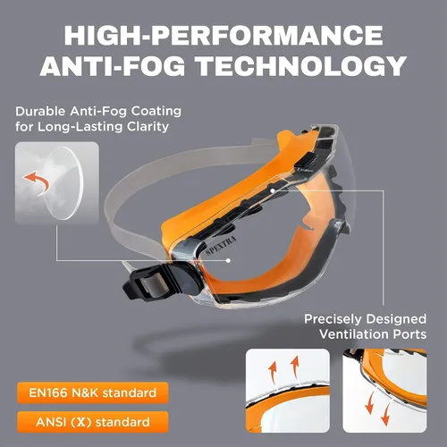 Miniatura 3 de SPEXTRA Gafas de seguridad para usar sobre anteojos, lente transparente antivaho, resistencia a los impactos, protección UV, gafas de química