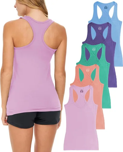 Miniatura 13 de Sexy Basics Paquete de 5 camisetas sin mangas PowerFlex con espalda nadadora para mujer / Camisetas sin mangas elásticas de algodón y elastano