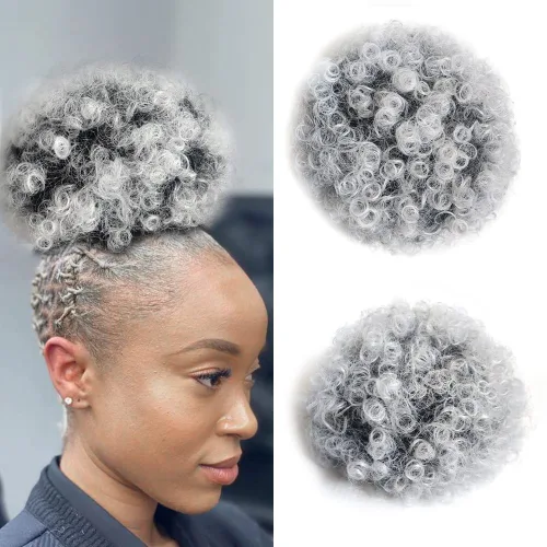 Miniatura 23 de Yinmei Baibian Extensiones de Cabello Sintéticas de Moño con Cordón Afro Rizado Crespo Degradado Marrón Tamaño Grande Peinado Recogido para Mujeres