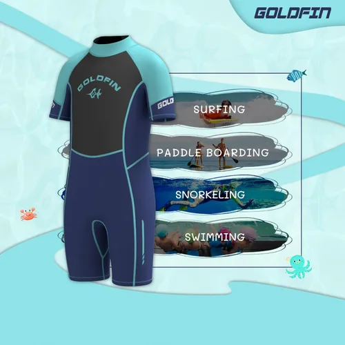 Miniatura 3 de Goldfin Traje de neopreno corto de 0.118 pulgadas para niños y niñas, para mantener el calor en agua fría, surf, natación, esnórquel, buceo Azul