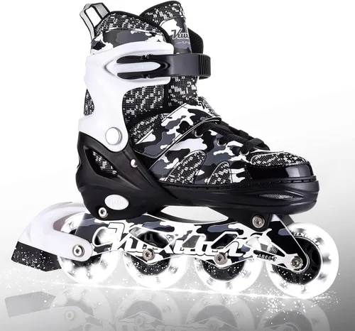 Kuxuan Patines en línea ajustables para niños con ruedas iluminadas, divertidos patines iluminadores para niños, niñas y jóvenes Negro vino