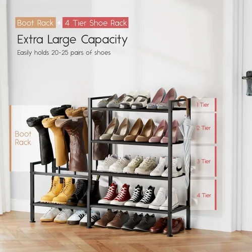 Miniatura 4 de Homsorout Zapatero organizador y almacenamiento – Zapatero de metal de 4 niveles con almacenamiento para botas y lateral cualquier combinación