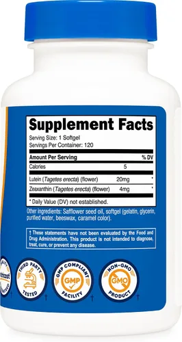 Miniatura 5 de Nutricost Zeaxantina con Luteína 20mg, 120 cápsulas blandas - Potente, sin OGM, sin gluten