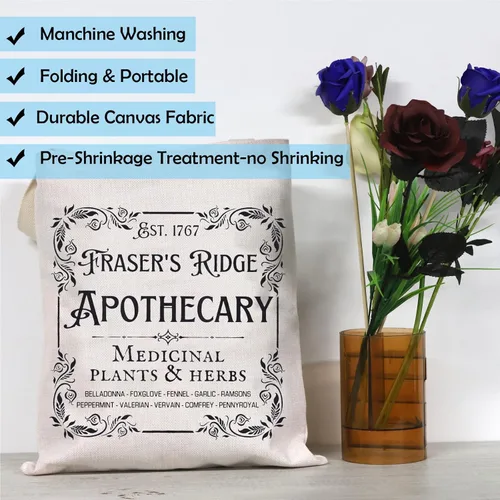 Miniatura 7 de GJTIM Libro de regalo inspirado en programas de televisión Mercancía Fraser's Ridge Apothecary Est. 1767 Bolsa de mano para los fanáticos de Jamie