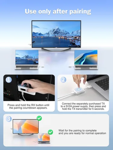 Miniatura 8 de Lemorele Kit de transmisor USB-C inalámbrico y receptor HDMI, Plug & Play USB-C a HDMI, extensor inalámbrico 2.4/5G, alcance de 164 pies, 1080P Full