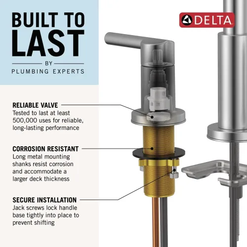 Miniatura 4 de Delta Arvo - Grifo de 3 agujeros de oro cepillado, grifo de lavabo de baño de 8 pulgadas de gran extensión para tocador, conjunto de desagüe Bronce