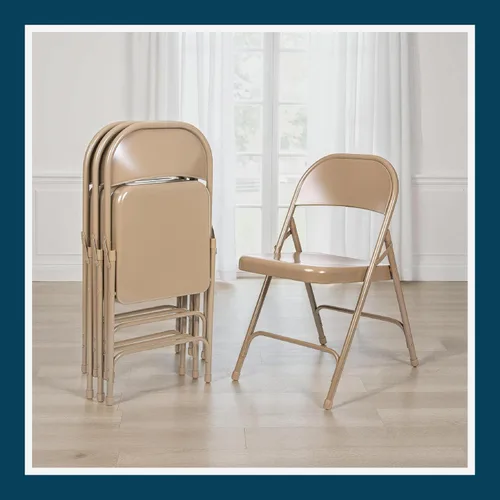 Miniatura 10 de OEF Furnishings Serie OEF50 Sillas plegables de acero resistentes con capacidad de peso de 500 libras (paquete de 4, beige)