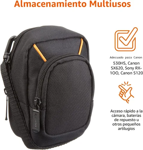 Miniatura 5 de Amazon Basics - Funda grande para cámara de apuntar y disparar, dimensión interior 5.2 x 3.2 x 1 pulgadas, negra, sólida
