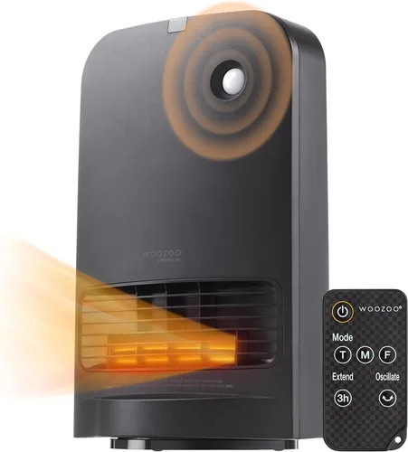 IRIS USA WOOZOO - Calentador portátil oscilante de 1500 vatios con sensor de movimiento, ventilador de cerámica espacial para escritorio,