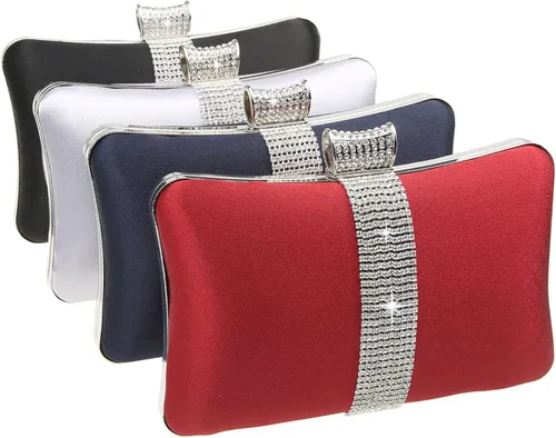 Miniatura 8 de DA BODAN Bolso de mano Jane de satén con diamantes de imitación para mujer para noche novia graduación fiesta bolso cruzado con cadena