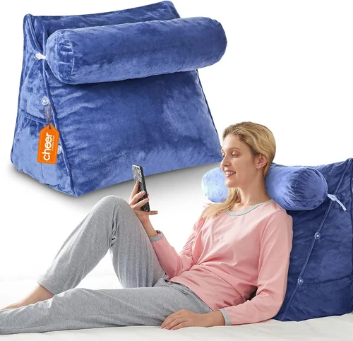 Miniatura 15 de Cheer Collection Almohada de cuña de lectura, almohada de TV con almohada ajustable, soporte de espalda de espuma viscoelástica para sofá y cama