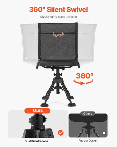 Miniatura 5 de VEVOR Silla de caza, giro silencioso de 360°, silla ciega portátil plegable, asiento de taburete de acero resistente con patas giratorias