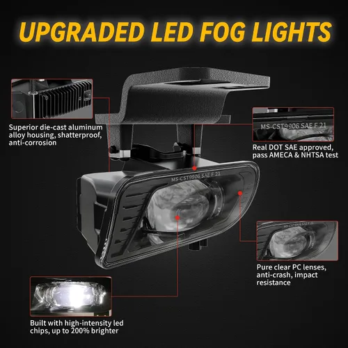 Miniatura 2 de RAMJET4X4 Faros antiniebla LED mejorados Faros de niebla aprobados por DOT Reemplazo compatible con Chevy Silverado 1999-2002 1500 2500 3500, Chevy