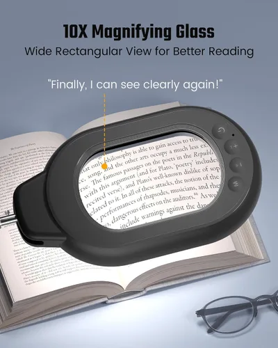 Miniatura 2 de Lámpara de escritorio de aumento ONLYWIN, lupa cuadrada 10X con luz y soporte, lámpara de aumento LED regulable con pinza y base, luz de brazo