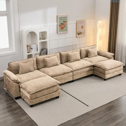 Miniatura 82 de Oprisen Sofá Seccional Modular, Cómodo Cloud Couch Sofá Seccional, Sofá Cama de Chenilla con Asiento Profundo con Almohadas Decorativas para Sala