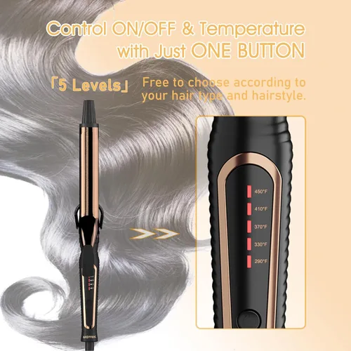 Miniatura 2 de Rizador de cerámica de 1 pulgada de largo, rizador de varilla de cerámica de hasta 450 °F para cabello largo, ondas pequeñas, doble voltaje