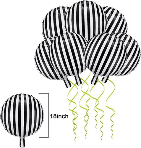 Miniatura 2 de Gejoy 12 globos de rayas blancas y negras de 18 pulgadas, globos de aluminio de aluminio a cuadros de helio para fiesta de cumpleaños, Halloween
