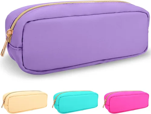 Miniatura 61 de izuzta Bolsa de maquillaje pequeña de nylon para bolso, linda bolsa de cosméticos con cremallera, bolsa de maquillaje preppy, Azul, Mini 2-Azul