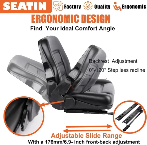 Miniatura 5 de SEATIN Asiento universal de carretilla elevadora, asiento de tractor, con micro interruptor y cinturón de seguridad, para tractor, cortacésped