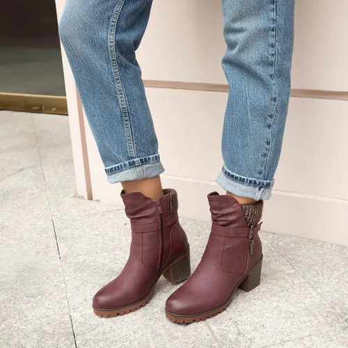 Miniatura 2 de Hawkwell Botines de tacón grueso con cremallera para mujer, Negro, 0