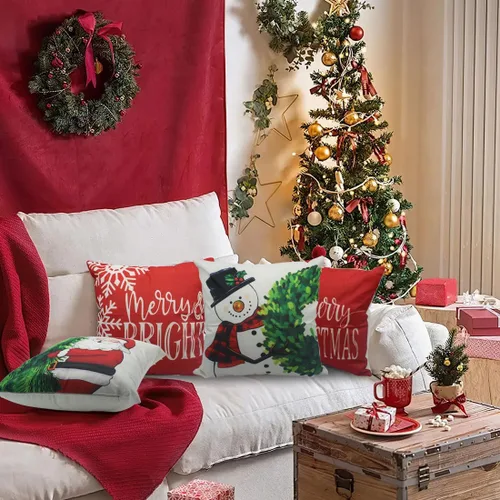 Miniatura 2 de PSDWETS Juego de 4 fundas de almohada de Navidad de 18 x 18 pulgadas, decoración de Navidad, muñeco de nieve, corona de Papá Noel, árbol de Navidad