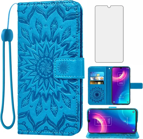 Asuwish Funda de teléfono para Alcatel TCL 30Z (T602DL)/ TCL 30 LE - Funda tipo cartera con protector de pantalla de vidrio templado, funda delgada