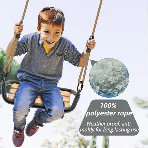 Miniatura 6 de SELEWARE Asiento de Columpio de Madera Colgante para Árbol para Niños, 100% Poliéster Cuerda Resistente a la Intemperie Estructura de Tubería