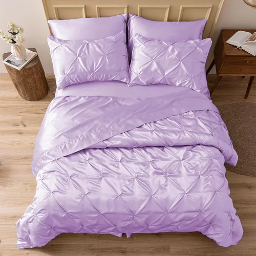 Miniatura 25 de MR&HM Juego de ropa de cama con edredón satinado King de 7 piezas - Juego de cama lujoso con pliegues, con edredón, sábana plana, sábana ajustada