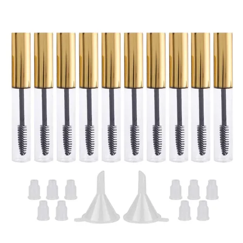 Miniatura 13 de GTHER 10 botellas vacías de tubo de rímel de 0.3 onzas líquidas con varita para pestañas, insertos de goma y embudos para aceite de ricino, aceite