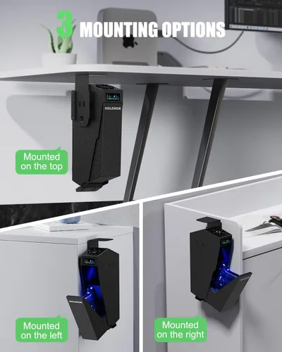 Miniatura 3 de HOLEWOR - Caja de seguridad para armas, pistola biométrica con acceso rápido por huella digital, caja fuerte para armas de fuego con montaje único