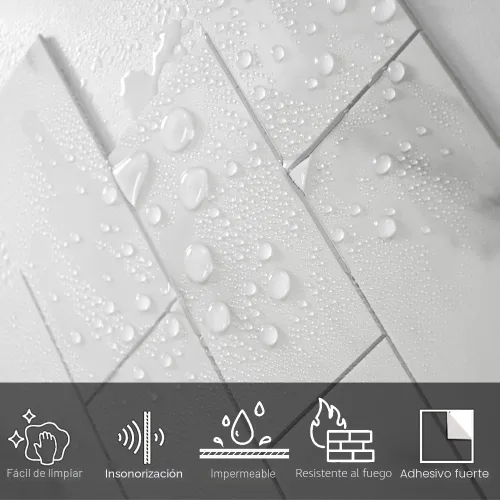 Miniatura 3 de COLAMO Protector contra salpicaduras de lujo de 10 hojas que se despega y pega, azulejo de metro blanco de piedra sintética autoadhesiva de 12"x12