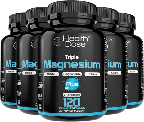 Miniatura 12 de Health Dose Triple Magnesium Complex 1000 mg Mezcla de L-treonato, bisglicinato, citrato y malato Apoyo para la relajación muscular, el sueño