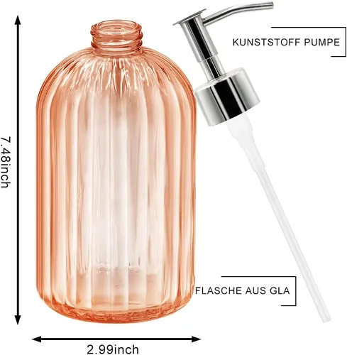 Miniatura 2 de Paquete de 2 dispensadores de jabón de vidrio con bomba, dispensador de jabón líquido de 13.5 fl oz para lavar líquido, champú y loción, dispensador