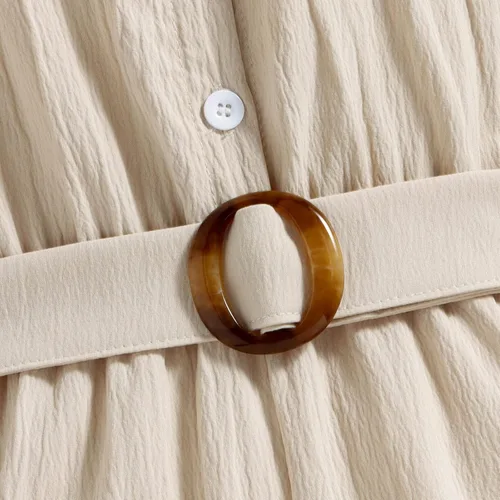 Miniatura 5 de Mameluco de verano sin mangas para niñas pequeñas, mono de lino y algodón sólido con cinturón, para madres y niñas (beige, 12-18 meses)