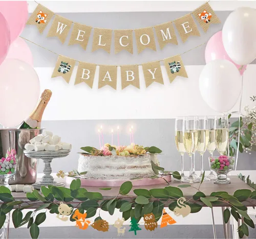 Miniatura 4 de Boao 4 piezas de decoración de baby shower de bosques de bienvenida para bebé, guirnalda de animales del bosque para decoración de fiesta
