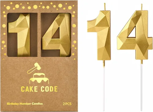 Velas de cumpleaños de 7 cm con número 14 de oro, velas de número dorado, velas de número para pastel, celebración de fiesta