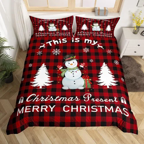 Miniatura 23 de Funda de edredón de Feliz Navidad para niños, jóvenes y adultos, juego de ropa de cama de Papá Noel de Navidad, diseño de copos de nieve, árbol