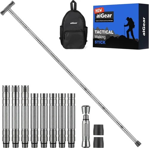 Miniatura 12 de aiGear G3 Tactical Walking Stick Self Defense, Upgraded Durable Hiking Stick with Multitool Adjustable 5-8 Tubes Modular Design for Hiking Camping