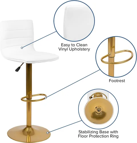 Miniatura 5 de Flash Furniture Vincent - Taburetes de bar modernos de vinilo ajustables en altura, elegantes taburetes giratorios de altura de barra
