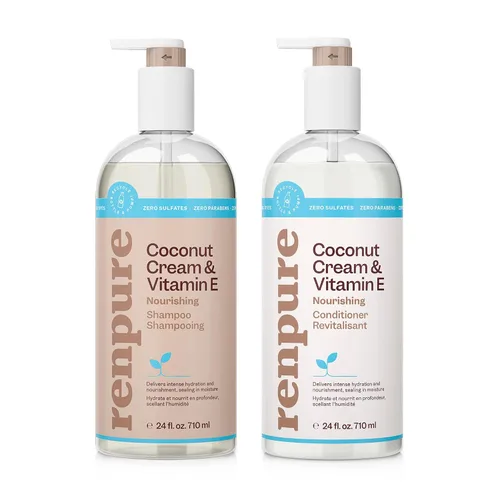 Renpure Juego de champú y acondicionador nutritivo de crema de coco y vitamina E, 24 onzas