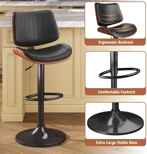 Miniatura 4 de YaFiti Adjustable Bar Stools, Modern Swivel PU Leather Counter Height Chairs with Backrest, Armless Kitchen Island Stools, Black 1 PCS
