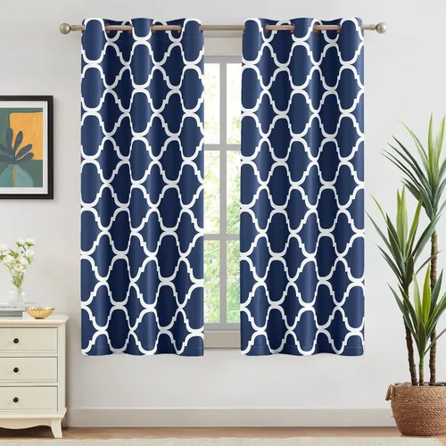 Miniatura 24 de Melodieux - Cortinas opacas estilo marroquí con aislamiento térmico y ojales para oscurecer sala de estar, 2 paneles. Blanco hueso/verde azulado