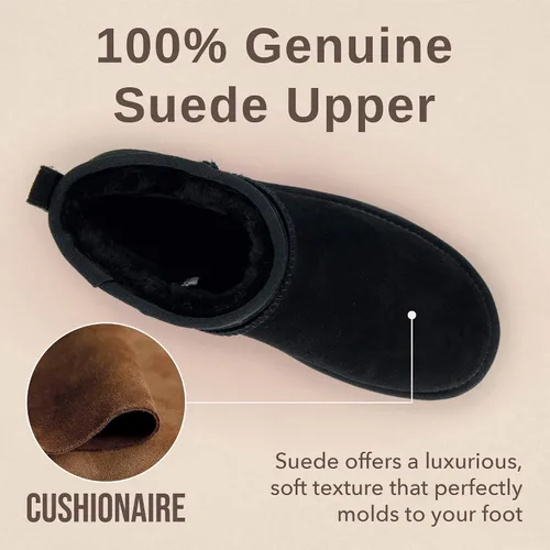 Miniatura 53 de CUSHIONAIRE, Hip 2 - Botas de nieve de gamuza auténtica para mujer, sin cordones, con cómodo forro de piel de oveja sintética + espuma viscoelástica
