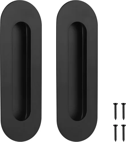 Malimali Tirador de puerta ovalado negro de 6 pulgadas, tiradores de acero inoxidable para armario, manijas de puerta corrediza de granero (paquete