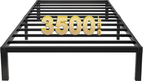 yookare Marco de cama de metal resistente de 14 pulgadas de alto, 3500 libras, con almacenamiento, base de colchón, plataforma de listones de acero,